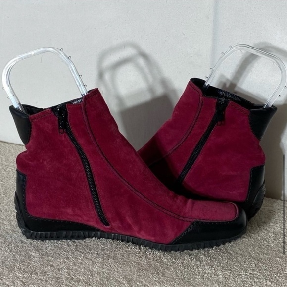 K Shoes Deep Red Suede Square Toe Ankle Boots Booties UK6 - Picture 7 of 13